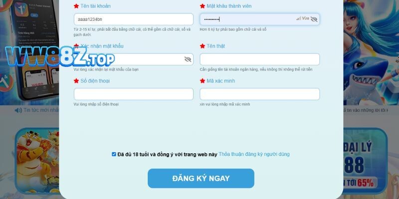 Đăng ký tài khoản để bắt đầu trải nghiệm Casino online tại WW88